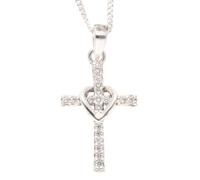 Jollys Jewellers Women's Sterling Silver Simulated Diamond Cross Pendant (12.5x20.5mm) w/ 18" Curb Chain (1mm Wide)