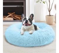 JOLLYVOGUE Calming Dog & Cat Bed for Small Dogs, Anti-Anxiety Donut Cuddler Cozy Soft Round Bed with Anti-Slip Bottom, Fluffy Faux Fur Plush Cushion Beds for Small Medium Pets (23")