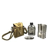 Jolmo Lander Military Canteen Cookware Set Camping Canteen Mess Kit Stainless Steel Canteen with Cup,Lid,Stove,Pouch (Sandy Brown set)