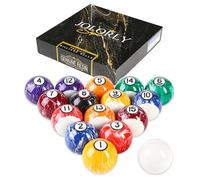 JOLORLY Billiard Balls AAA-Grade, Complete Set of 16 Pool Balls, 2-1/4" Regulation Size and Weight Professional Tournament Pool Table Balls (White Marble Swirl)