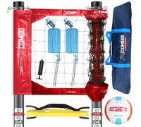 JOLORLY Volleyball Net Professional Heavy Duty Outdoor Portable Volleyball Net with Height Adjustable Aluminum Score Poles Regulation Net System for Tournament Grass (Red)