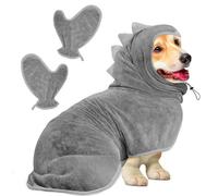 JOLOVE Dog Drying Coat Super Absorbent Dog Towels for Drying Dogs for After Bath Soft Dog Drying Towel Adjustable Dog Bathrobe for Bath, Swim, Wet Walk (Gray Dinosaur, S)