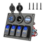 Jolsaawie 12-24V 4 Gang Toggle Blue LED Rocker Switch Panel Circuit Breaker Waterproof for Car Marine Boat
