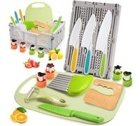 JoltJive Kids Knife Set for Chopping, Kids Cooking Set with Foldable Storage Box and Crinkle Cutter, Kids Toys for 2 3 4 5 6 Year Old Boys Girls, Montessori Toys for Christmas Birthday Gifts