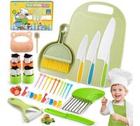 JoltJive 44PCS Kids Knife Set for Chopping, Toddler Kitchen Set with Broom Set and Apron, Kids Toys for 2 3 4 5 6Year Old Boys Girls, Montessori Toys for Christmas Birthday Gifts