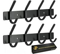 JOLY FANG Coat Hooks Wall Mounted - 2 Packs Wall Coat Rack Stainless Steel with 4 Hooks, Modern Wall Coat Hanger for Bedroom, Kitchen & Entryway, Black