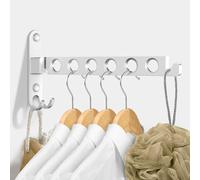 JOLY FANG Coat Hooks Wall Mounted Foldable - Wall Coat Hanger with 6 Holes, Adhesive Coat Rack Wall Mount for Bedroom, Bathroom & Laundry, Sliver