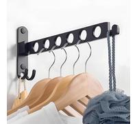 JOLY FANG Coat Hooks Wall Mounted Foldable - Wall Coat Hanger with 6 Holes, Adhesive Coat Rack Wall Mount for Bedroom, Bathroom & Laundry, Black