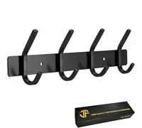 JOLY FANG Coat Hooks Wall Mounted - Wall Coat Rack Stainless Steel with 4 Hooks, Modern Wall Coat Hanger for Bedroom, Kitchen & Entryway, Black