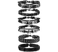 JOLYEAK Punk Leather Rivets Bracelets Punk Rock Leather Studded Bracelets 80s Wristband Emo Gothic Spike Cuff Bracelet Set for Men Women Rocker Outfits Skull Bracelet, M, Faux Leather, no gemstone