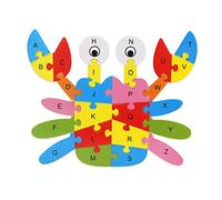 JOMA-E Shop 26 English Letters Wooden Puzzle Animals Jigsaw Educational Toys Teaching Tools for Kids 3 4 5 Year Olds (Crab)