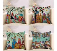 JOMA-E Shop Cushion Covers 18x18, Linen Throw Pillow Case Cushion Covers Square Pillowcase Rural Style Decorative Tree of Life for Sofas Beds Chairs Cushion Cover Set of 4
