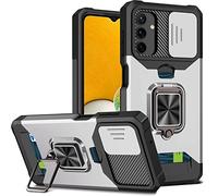 JOMA-E Shop for Samsung A32 5G Case with Screen Protector, Sliding Camera Cover and Card Holder, Ring Kickstand Military Shockproof Full Body Protective Shell for Samsung Galaxy A32 (A32 5G,Silver)