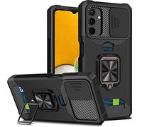 JOMA-E Shop for Samsung A32 5G Case with Screen Protector, Sliding Camera Cover and Card Holder, Ring Kickstand Military Shockproof Full Body Protective Shell for Samsung Galaxy A32 (A32 5G,Black)