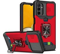 JOMA-E Shop for Samsung A32 5G Case with Screen Protector, Sliding Camera Cover and Card Holder, Ring Kickstand Military Shockproof Full Body Protective Shell for Samsung Galaxy A32 (A32 5G,Red)