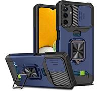 JOMA-E Shop for Samsung A32 5G Case with Screen Protector, Sliding Camera Cover and Card Holder, Ring Kickstand Military Shockproof Full Body Protective Shell for Samsung Galaxy A32 (A32 5G,Navy)
