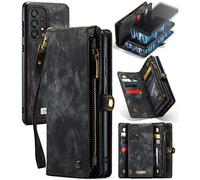 JOMA-E Shop for Samsung A33 5G Wallet Case, Premium PU Leather Purse Magnetic Detachable Phone Cover with Zipper Pocket 11 Card Slots Hand Strap Galaxy A33 Horizontal Viewing Stand (Vintage Black)