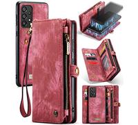 JOMA-E Shop for Samsung A33 5G Wallet Case, Premium PU Leather Purse Magnetic Detachable Phone Cover with Zipper Pocket 11 Card Slots Hand Strap Galaxy A33 Horizontal Viewing Stand (Vintage Red)