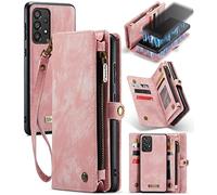 JOMA-E Shop for Samsung A33 5G Wallet Case, Premium PU Leather Purse Magnetic Detachable Phone Cover with Zipper Pocket 11 Card Slots Hand Strap Galaxy A33 Horizontal Viewing Stand (Vintage Pink)