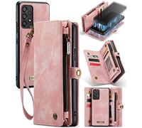 JOMA-E Shop for Samsung A53 5G Wallet Case, Premium PU Leather Purse Magnetic Detachable Phone Cover with Zipper Pocket 11 Card Slots Hand Strap Galaxy A53 Horizontal Viewing Stand (Vintage Pink)
