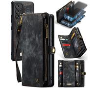JOMA-E Shop for Samsung A53 5G Wallet Case, Premium PU Leather Purse Magnetic Detachable Phone Cover with Zipper Pocket 11 Card Slots Hand Strap Galaxy A53 Horizontal Viewing Stand (Vintage Black)