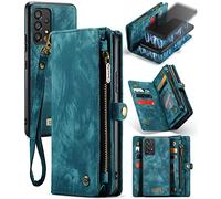 JOMA-E Shop for Samsung A53 5G Wallet Case, Premium PU Leather Purse Magnetic Detachable Phone Cover with Zipper Pocket 11 Card Slots Hand Strap Galaxy A53 Horizontal Viewing Stand (Vintage Blue)