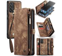 JOMA-E Shop for Samsung A53 5G Wallet Case, Premium PU Leather Purse Magnetic Detachable Phone Cover with Zipper Pocket 11 Card Slots Hand Strap Galaxy A53 Horizontal Viewing Stand (Vintage Brown)