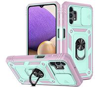 JOMA-E Shop for Samsung Galaxy A32 5G Case with Slide Camera Cover, Ring Holder Military Grade Protective Silicone Shockproof Tough Armor Hard Mobile Phone Cover for Samsung A32 5G (A32 5G, Pink)