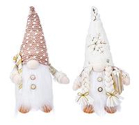 JOMA-E Shop Light Up Christmas Gnome Decorations, 2 Pcs Plush Xmas Gonk Swedish Santa Gnomes Doll Beard Dwarf Ornaments for the Home Table Window Party Decor (A)