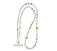 JOMA-E Shop Phone Lanyard Crossbody Stylish Anti-Theft Strap with Tabs, Detachable Chain for iPhone Pearl Beads Charm Chain, Cell Phone Neck Holder for Women (F)