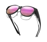 JOMA-E Shop Polarized Sunglasses Fit Over Glasses for Women Oversized Wrap Around Sunglasses Trendy Frame UV Protection Lightweight for Daily Wear & Driving (Black Frame Pink Lens)