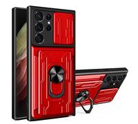 JOMA-E Shop S23 Ultra 5G Heavy Duty Shockproof Cam Shield Armor Case with 360° Ring Kickstand Holder TPU & PC Combination Protective Case for Samsung Galaxy S23 Ultra 5G 2023 (Red)