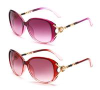JOMA-E Shop Sunglasses Womens Polarised Vintage Fashion Ladies Sun Glasses Big Frame Oversized Shades UV400 Protection (Red&Purple)