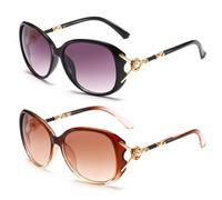 JOMA-E Shop Sunglasses Womens Polarised Vintage Fashion Ladies Sun Glasses Big Frame Oversized Shades UV400 Protection (Black&Brown)