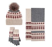 JOMA-E Shop Women Knitted Hat Scarf Gloves Winter Cold Weather Set with Knit Beanie Cap Touch Screen Gloves Circle Neck Scarf for Adults Sports Outdoor (Red)