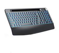 JOMAA 2.4G Wireless Silent Keyboard, Rechargeable,with 7 Colored Backlits &Phone Holder &Wrist Rest,Lighted up Full Size Keyboard for Mac Windows Laptop PC