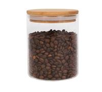 Jomafe Round Glass Storage Jar with Bamboo Lid - Airtight Transparent Food Container for Coffee, Tea, Sugar, Spices, Multi-Grain, Nuts, Flour, Rice & Dry Goods - Storage Canister (700ml)