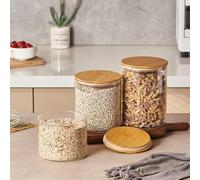 Jomafe Round Glass Storage Jar with Bamboo Lid - Airtight Transparent Food Container for Coffee, Tea, Sugar, Spices, Multi-Grain, Nuts, Flour, Rice & Dry Goods - Storage Canister (1100ml)