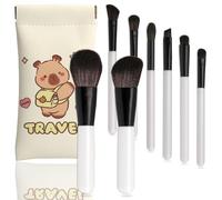 Jomay Travel Makeup Brush Set 8PCS for Beginners - Powder, Contour, Eyeshadow, Blending & Eyebrow Brushes - Essential Vegan Brochas de Maquillaje with Pouch