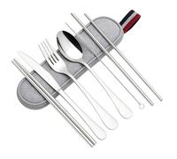 JOME Portable Cutlery Set with Case - 304 Stainless Steel (Knife, Fork, Spoon, Straw and Chopsticks) - Reusable Travel Set for Office, Camping and Picnic
