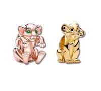 JOME Simba and Nala Charm in 925 Sterling Silver - The Lion King Duo - Enamel Detail - Compatible with European Bracelets - Magical Disney Gift for Fans and Collectors