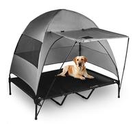 JOMEL24 Indoor/Outdoor All Weather Elevated Dog Pet Bed with Canopy + Retractable Awning. Portable Dog Tent Anti Slip feet. Versatile, Compact & Travel-Friendly, Camping cot with Travel Bowl.