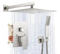 JOMEOO 12" Brushed Nickel Shower System, Wall Mounted High Pressure Rain Shower Head with Handheld Shower, Bathroom Luxury Shower Head, Shower Head, Rough Valve Body and Trim