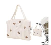 Diaper Bag Tote, Baby Nappy Changing Tote Bag, Large Capacity Diaper Caddy Bag Tote, Soft Cotton Embroidery Tote for Work, Shopping and Travel, 36 x 30 cm, With 2 Stroller Straps