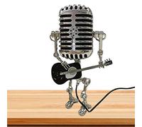 Jomewory Microphone Lamp | Metal Microphone Robot Nightstand Desk Lamp with Guitar | Retro Style Household Ornaments for Bedroom, Bar, Restaurant, Desktop