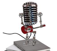 Microphone Lamp | Metal Microphone Robot Nightstand Desk Lamp with Guitar | Retro Style Household Ornaments for Bedroom, Bar, Restaurant, Desktop