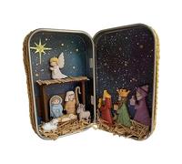 Jomewory Nativity Scene Sets, Wooden Nativity Box Ornament, Hand-Painted Holy Family Religious Figurine, Colorful Nativity Box Ornament for Living Room Art Decor