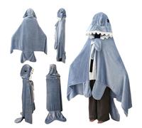 Jomewory Shark Hooded Blanket - Cute Shark Cape - Portable Shark Shape Hooded Blanket for Adult Soft Fleece Animal Shape Wrap Around