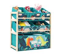 Jomifin Kids Toy Storage Organizer with 6 Large Storage Bins for Toys, Wooden Toy Shelf for Playroom and Nursery, Dinosaur Design Toy Box for Boys and Girls, Easy Assembly (Green)