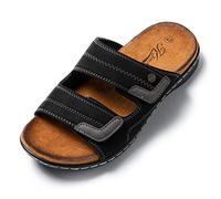 JOMIX Men's Sandals with Adjustable Band Soft Faux Leather Summer Slippers Rubber Sole Casual Shoes for Hiking Sea Beach, SU8713, Black, 10 UK